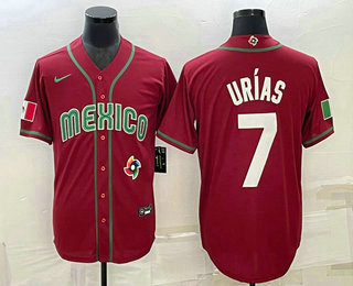 Men%27s Mexico Baseball #7 Julio Urias 2023 Red Blue World Baseball Classic Stitched Jersey->2023 world baseball classic->MLB Jersey